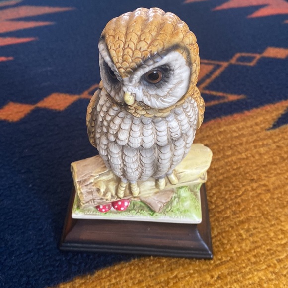 VTG Japanese Owl on Log with Mushrooms. Ceramic. No Chips. 5” x 7.5” - Picture 2 of 10